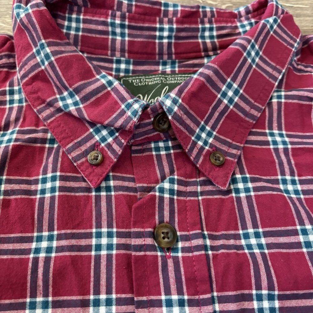 Woolrich Button Down Shirt 2XL Mens Short Sleeve Red‎ Blue Plaid Pocket Casual - Picture 7 of 14